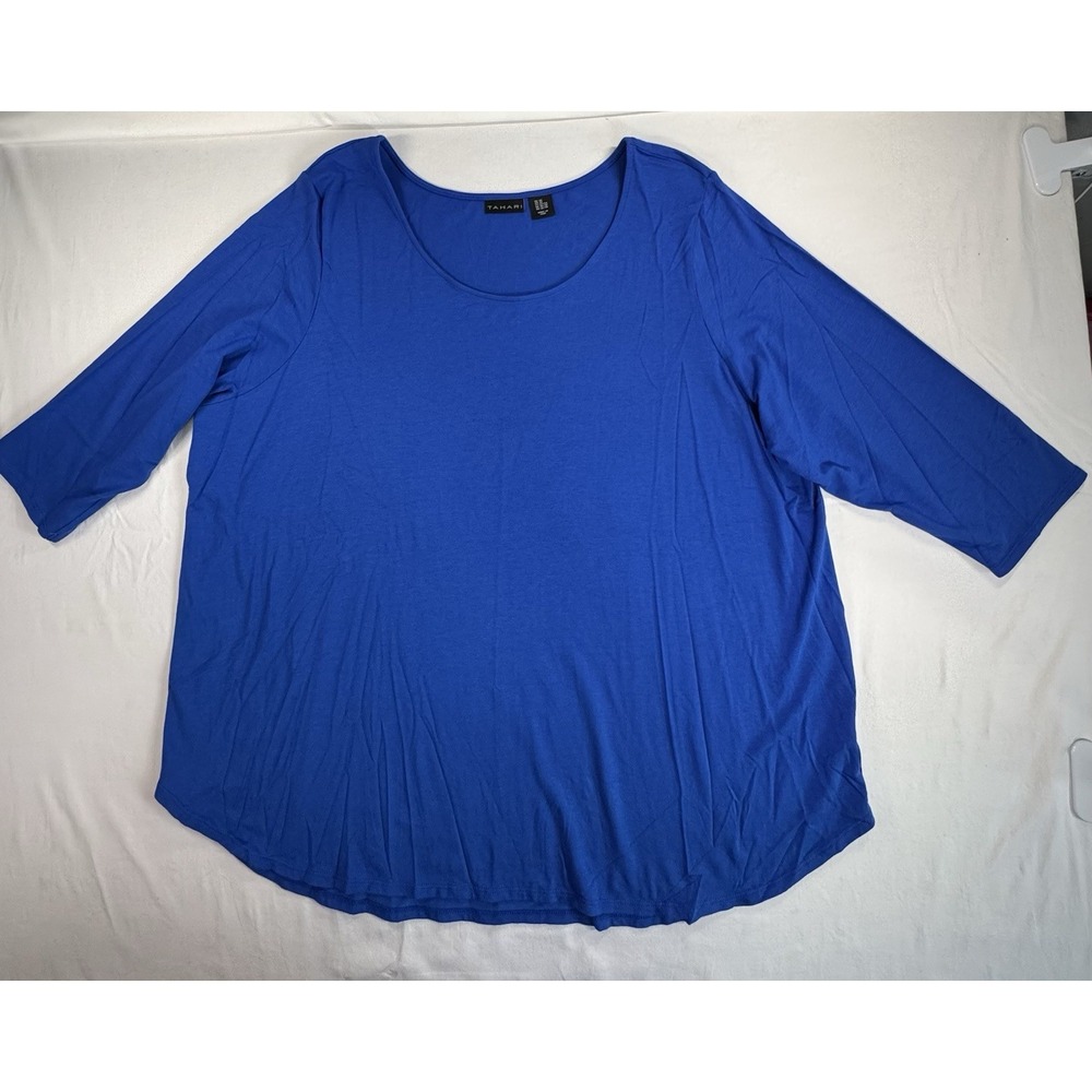 Tahari Women's Blue Solid Knit Scoop Neck 3/4 Sleeve Top, Size 3X